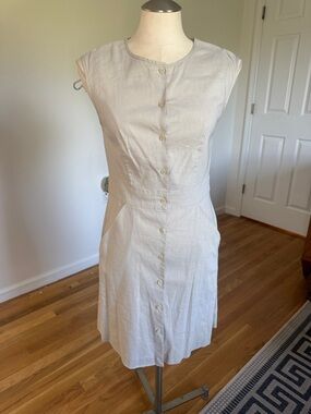 Theory Classic Sleeveless Button-Front Dress linen blend